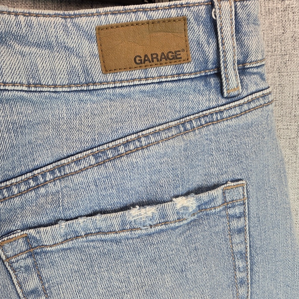 Garage Mini Skirt Grunge Womens Small Blue Denim Distressed Light Wash Festival - Picture 4 of 7